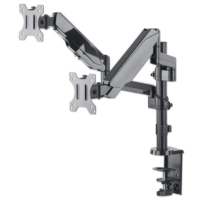 Manhattan Dual Desk Mount for TV & Monitors (Full Motion Gas Spring), For screens 10" to 27", Clamp or Grommet Assembly, VESA compatibility: 75x75 and 100x100mm - check the dimensions of the four mounting holes on back of screen to ensure it fits, Max 8kg