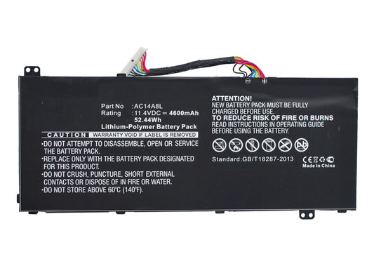 CoreParts Laptop Battery for Acer 52.44Wh 11.4V 4600mAh 52Wh Li-Pol 11.4V 4600mAh Black, Aspire V15 Nitro, Aspire VN7, Aspire VN7-571,