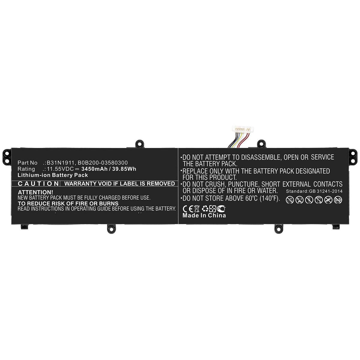 CoreParts Laptop Battery for Asus 39.85Wh 11.55V 3450mAh 39.85Wh Li-ion 11.55V 3450mAh Black for Asus Notebook, Laptop A413FF, F413FF,