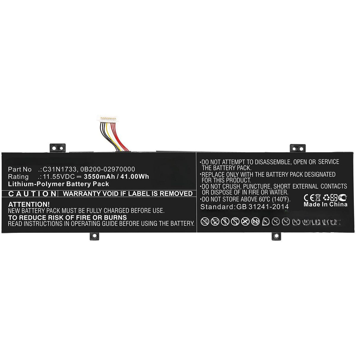 CoreParts Laptop Battery for Asus 41.04Wh 11.4V 3600mAh 41.00Wh Li-Polymer 11.55V 3550mAh for Asus TP412FA, TP412FA-DB72T, TP412FA-EC011T