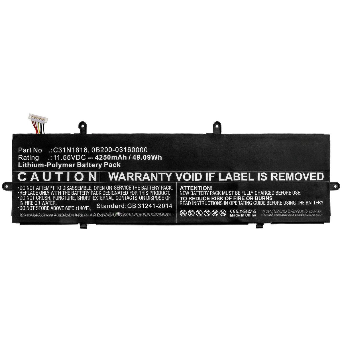 CoreParts Laptop Battery for Asus 49.09Wh 11.55V 4250mAh 49.09Wh Li-Polymer 11.55V 4250mAh for Asus Flip UX362, Q326FA, Q326FA-BI7T13