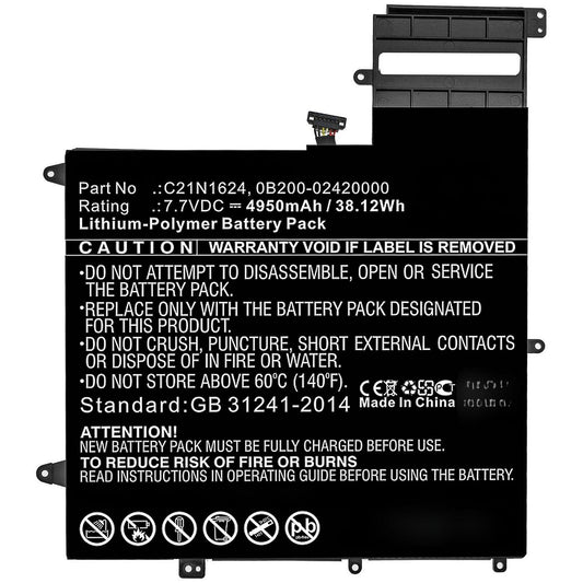 CoreParts Laptop Battery for Asus 38.12Wh 7.7V 4950mAh 38.12Wh Li-Polymer 7.7V 4950mAh for Asus 0B200-02420000P-B2B2A-711-005R, Q325U, Q325UA