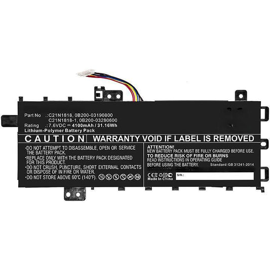 CoreParts Laptop Battery for Asus 31.16Wh 7.6V 4100mAh Laptop Battery for Asus 31.16Wh Li-Polymer 7.6V 4100mAh (TYPE A) for Asus A412FA,