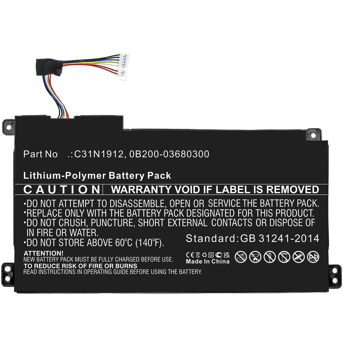 CoreParts Laptop Battery for Asus 41.04Wh 11.4V 3600mAh Battery for Asus Notebook, Laptop, 41.04Wh Li-Polymer 11.4V 3600mAh, Black for E410MA,