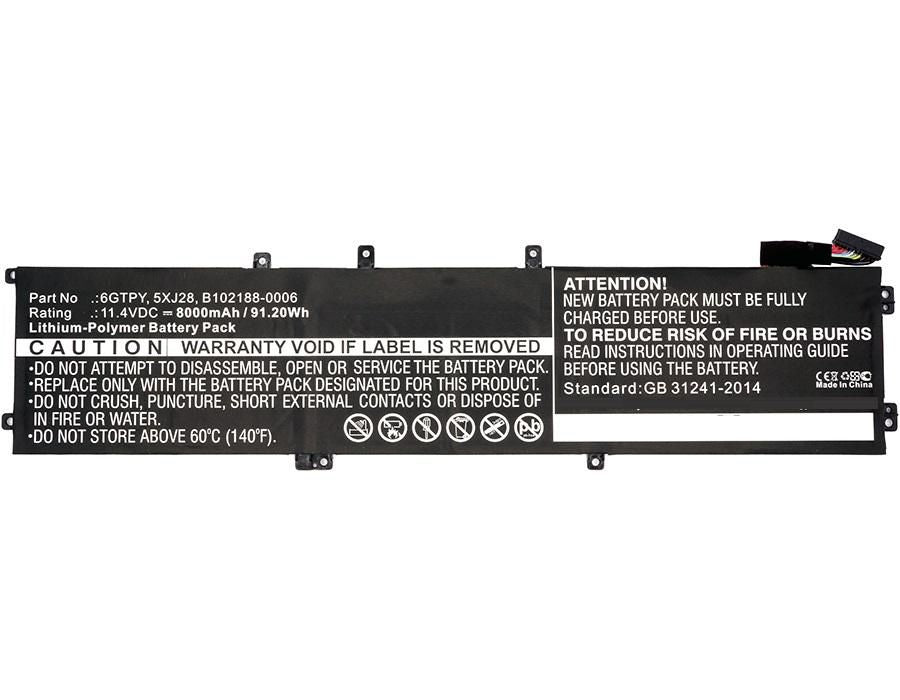 CoreParts Laptop Battery for Dell 69.30Wh 11.55V 6000mAh 69.3Wh Li-Pol 11.55V 6000mAh Black, Precision M5520, XPS 15 9560, XPS 15 9560 i7-7700HQ