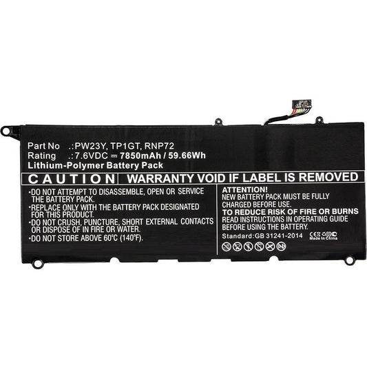CoreParts Laptop Battery for Dell 46.36Wh 7.6V 6100mAh 46Wh Li-Pol 7.6V 6100mAh Black, XPS 13 9360, XPS 13 9360-D1605G