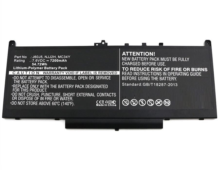 CoreParts Laptop Battery for Dell 53.28Wh 7.4V 7200mAh 55Wh Li-Pol 7.6V 7200mAh Black, Latitude 12 E7270, Latitude 12 E7470