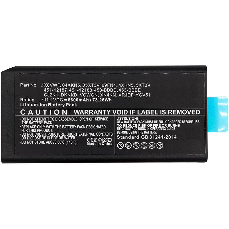 CoreParts Laptop Battery for Dell 73.26Wh 11.1V 6600mAh 73WH Li-ion 11.1V 6.6Ah Latitude 12 7204, Latitude 14 7404, Latitude 14 Rugged 5404