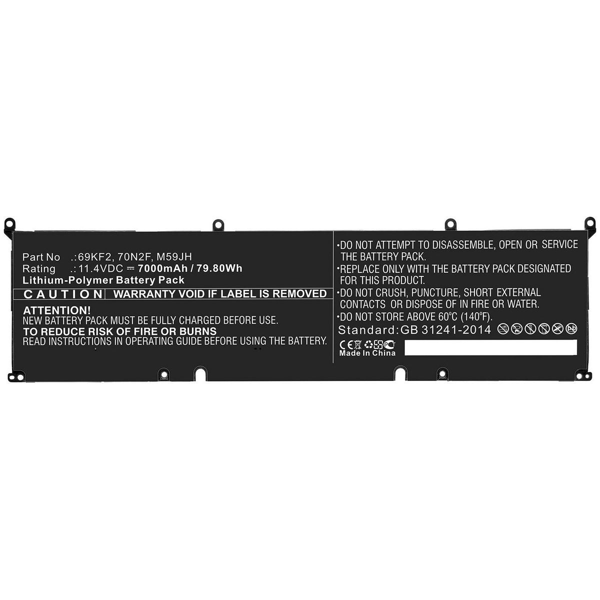 CoreParts Laptop Battery for Dell 69.30Wh 11.55V 6000mAh 69Wh Li-Pol 11.55V 6000mAh Black for DELL Notebook, Laptop Alienware M15 2020