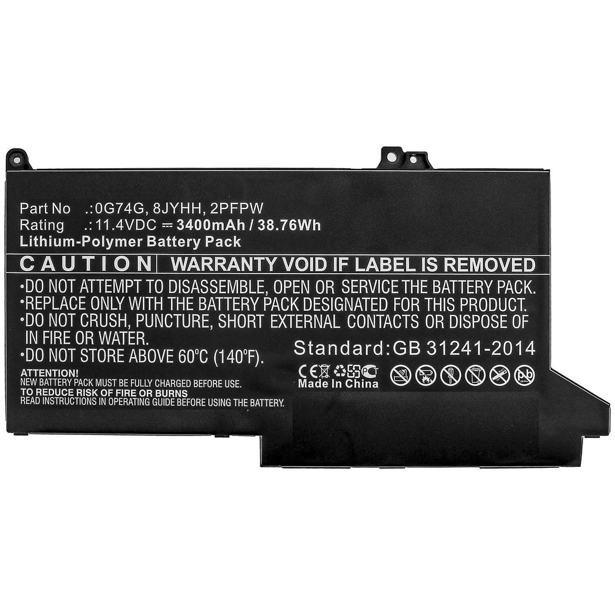 CoreParts Laptop Battery for Dell 38.76Wh 11.4V 3400mAh 38.76Wh Li-Polymer 11.4V 3400mAh for DELL Latitude 12 5300, Latitude 12 7280, Latitude