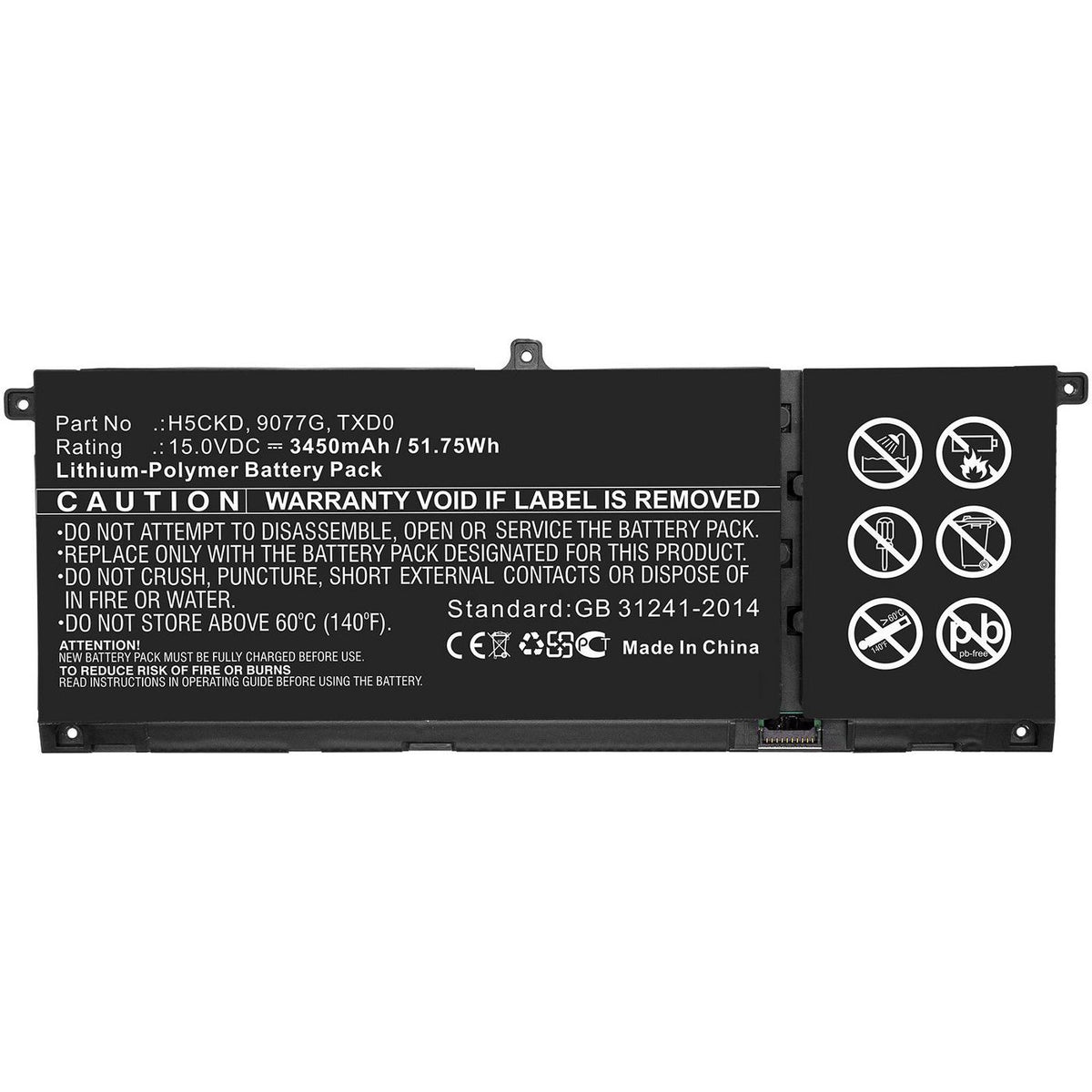 CoreParts Laptop Battery for Dell 51.75Wh 15V 3450mAh 51.75Wh Li-Polymer 15V 3450mAh for DELL Inspiron 13 7306 2-in-1, Inspiron 14 5401,