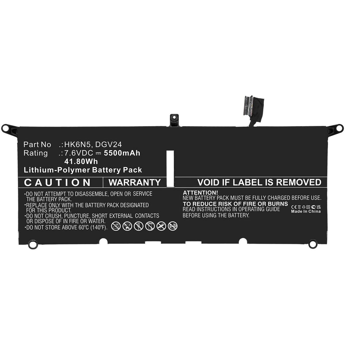 CoreParts Laptop Battery for Dell 41.80Wh 7.6V 5500mAh 41.80Wh Li-ion 7.6V 5500mAh Black for Inspiron 13 5000 5390, Inspiron 13 5390,