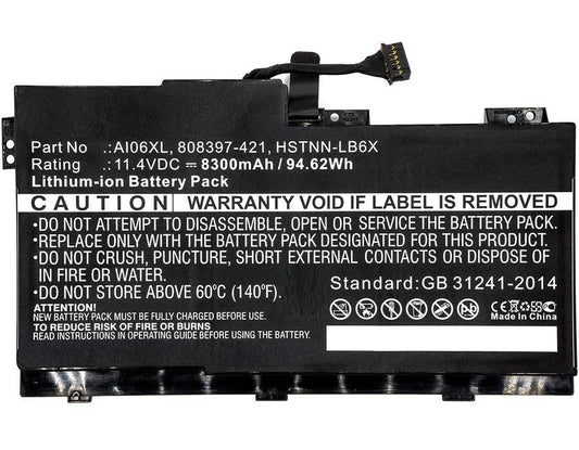 CoreParts Laptop Battery for HP 95.76Wh 11.4V 8400mAh 95Wh Li-ion 11.4V 8300mAh Black, ZBook 17 G3, ZBook 17 G3 M9L94AV, ZBook 17 G3 T7V61ET,