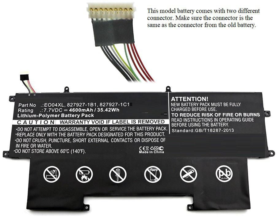 CoreParts Laptop Battery for HP 35Wh 7.7V 4600mAh 35Wh Li-Pol 7.7V 4600mAh Black, EliteBook Folio G1, EliteBook Folio G1 Subnotebook