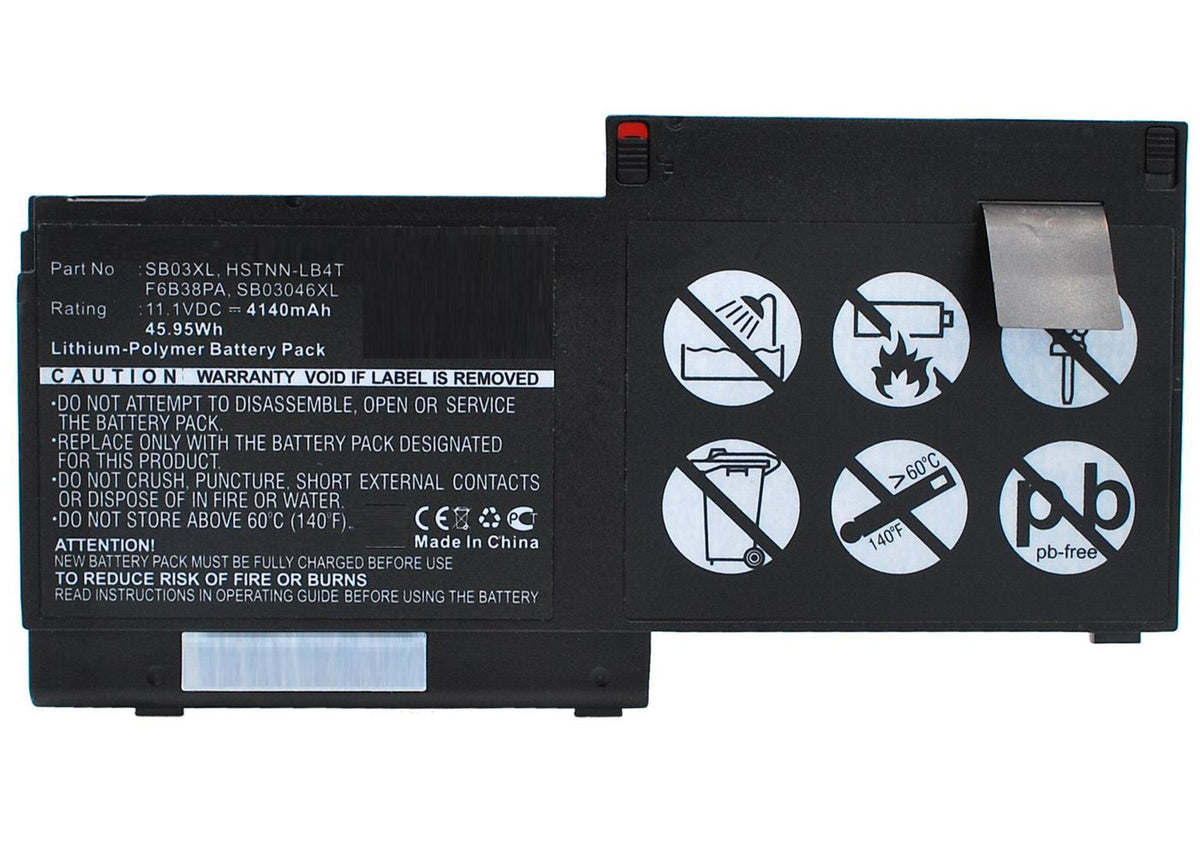 CoreParts Laptop Battery for HP 45.00Wh 11.25V 4000mAh 46Wh Li-Pol 11.1V 4140mAh Black, Elitebook 820, Elitebook 820 G1