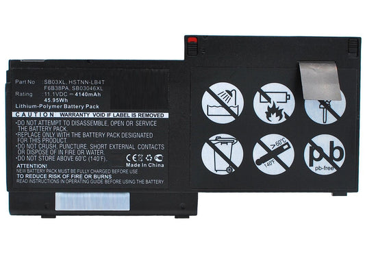 CoreParts Laptop Battery for HP 45.00Wh 11.25V 4000mAh 46Wh Li-Pol 11.1V 4140mAh Black, Elitebook 820, Elitebook 820 G1