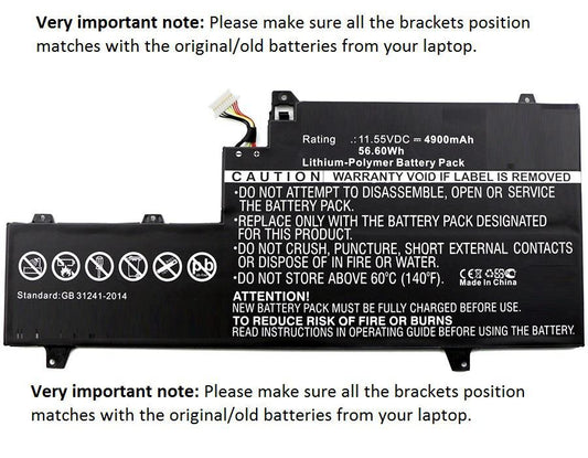 CoreParts Laptop Battery for HP 57.00Wh 11.55V 4935mAh 57Wh Li-Pol 11.55V 4900mAh Black, EliteBook x360 1030 G2 EliteBook x360 1030 G2 EliteBook