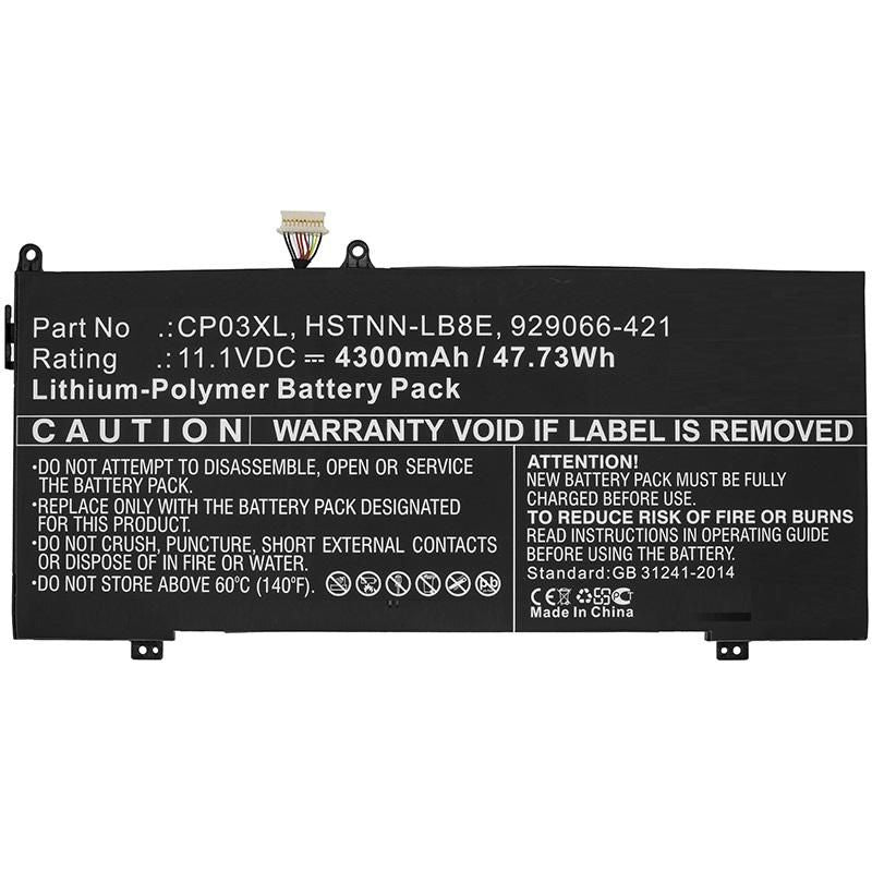 CoreParts Laptop Battery for HP 55.86Wh 11.4V 4900mAh 48Wh Li-Pol 11.1V 4300mAh Black - Spectre X360 13, Spectre 13