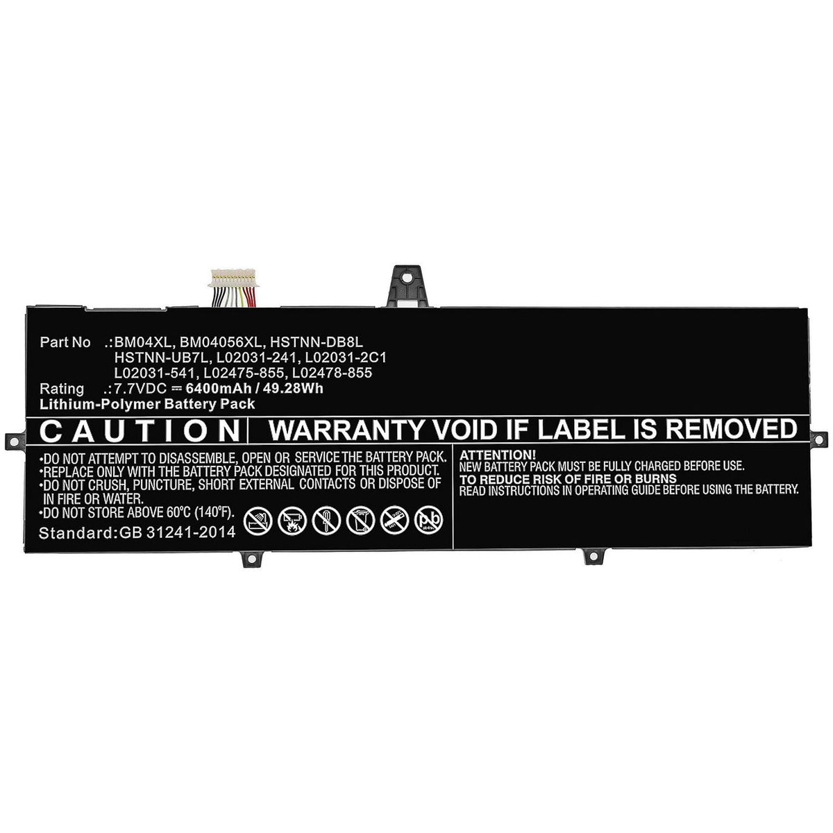 CoreParts Laptop Battery for HP 52.36Wh 7.7V 6800mAh 52.36Wh Li-Pol 7.7V 6800mAh Black for HP Notebook, Laptop Elitebook 1030 X360 G3, EliteBook