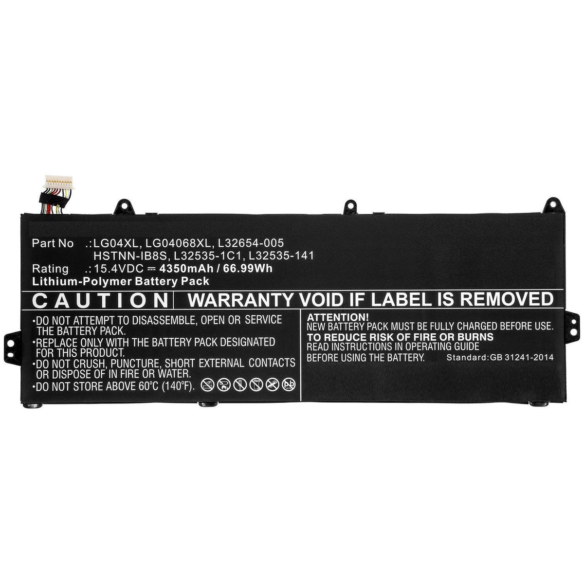 CoreParts Laptop Battery for HP 66.99Wh 15.4V 4350mAh 66.99Wh Li-Pol 15.4V 4350mAh Black for HP Notebook, Laptop Pavilion 15-cs1001la, Pavilion