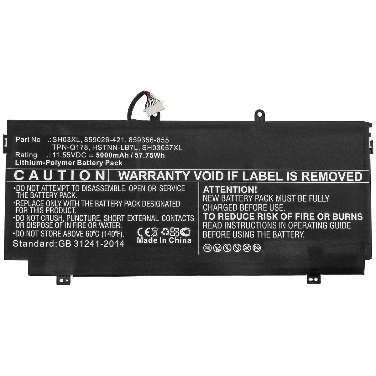 CoreParts Laptop Battery for HP 56.60Wh 11.55V 4900mAh 57.75Wh Li-Pol 11.55V 5000mAh Black for HP Notebook, Spectre X360 13-AB001, Spectre X360