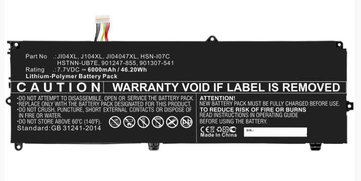 CoreParts Laptop Battery for HP 43.32Wh 7.6V 5700mAh 44Wh 4 Cell Li-ion 7.7V 5.7Ah Black and Silver, for HP Elite X2 1012 G2 Series