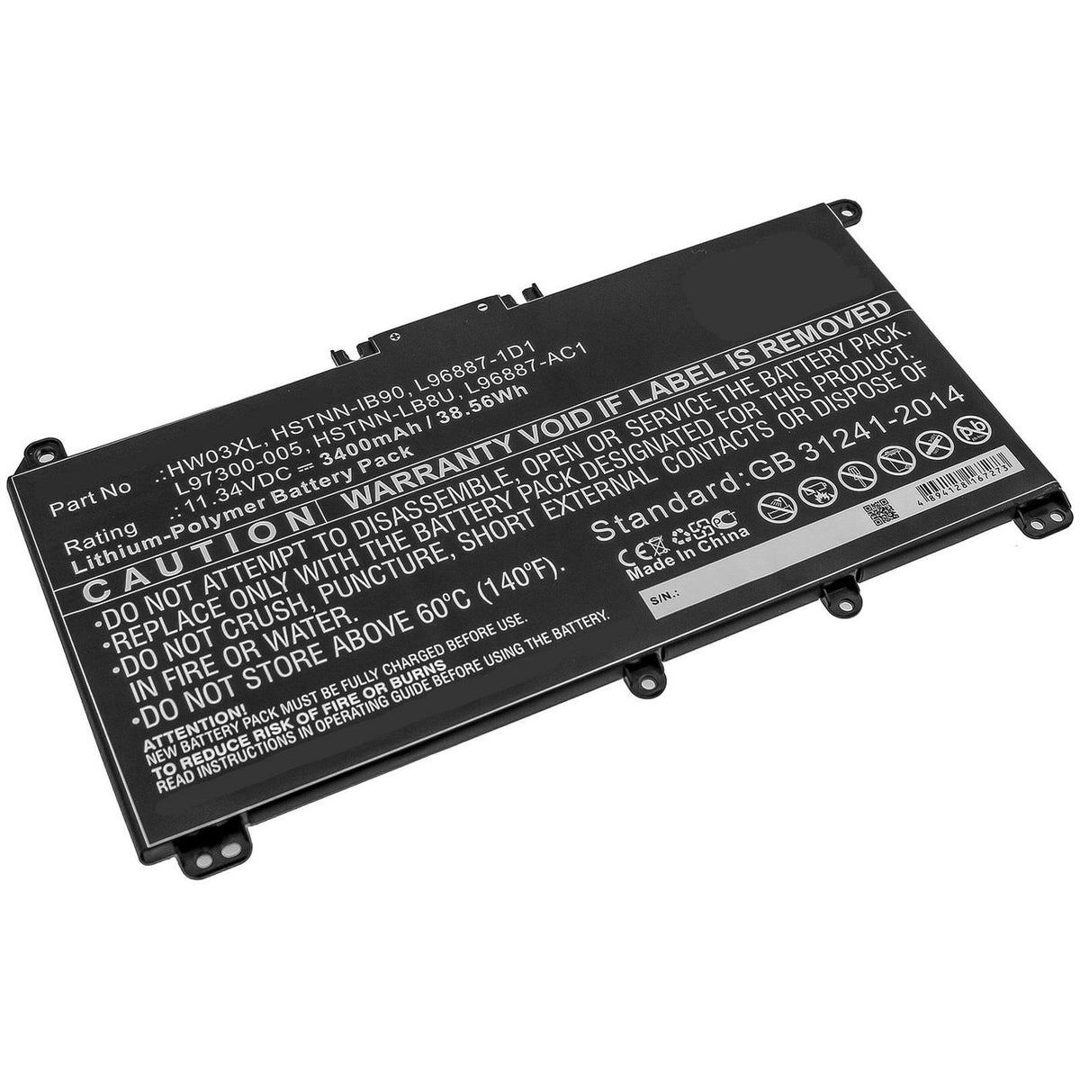 CoreParts Laptop Battery for HP 38.56Wh 11.34V 3400mAh 38.56Wh Li-Polymer 11.34V 3400mAh for HP Pavilion 15 15-EG0000,Pavilion 15 EG0073CL