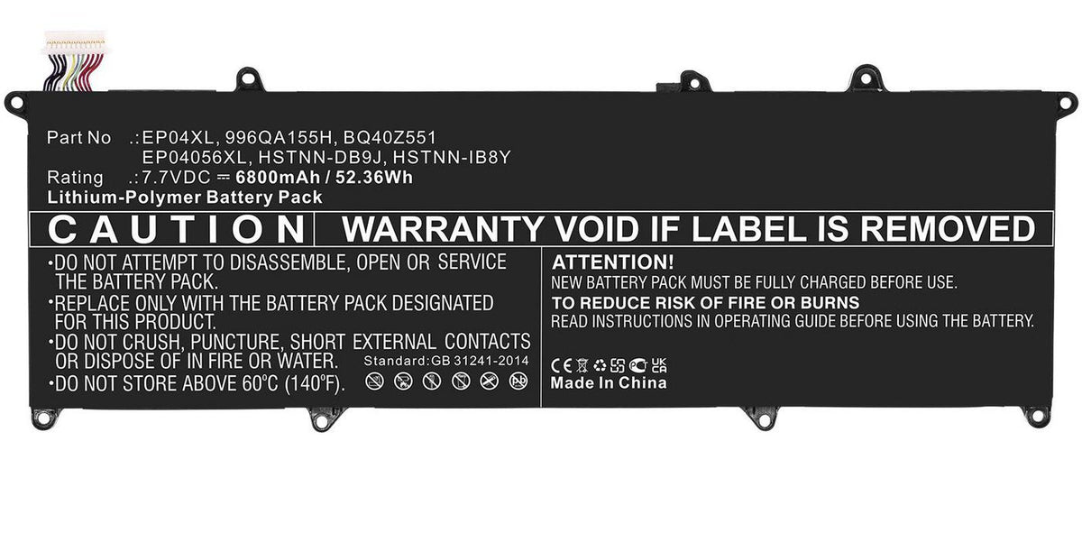 CoreParts Laptop Battery for HP 52.36Wh 7.7V 6800mAh 52Wh Li-Pol 7.7V 6800mAh Black, Elite Dragonfly G1, Elite Dragonfly G2, Elite Dragonfly-8MK79EA,