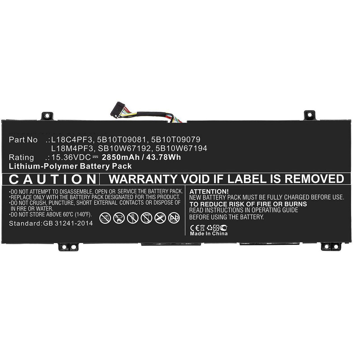 CoreParts Laptop Battery for Lenovo 43.78Wh 15.36V 2850mAh 43.78Wh Li-ion 15.36V 2850mAh Black for Lenovo Notebook, Laptop IdeaPad