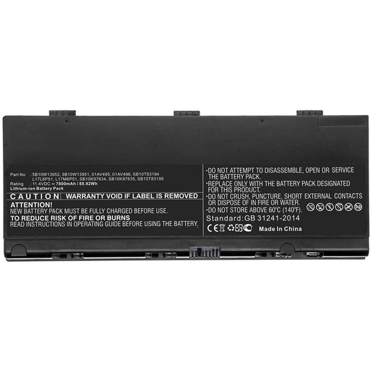 CoreParts Laptop Battery for Lenovo 88.92Wh 11.4V 7800mAh 88.92Wh Li-ion 11.4V 7800mAh Black for Lenovo Notebook, Laptop Thinkpad P52, ThinkPad