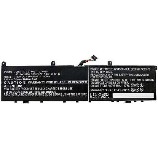 CoreParts Laptop Battery for Lenovo 79.77Wh 15.4V 5180mAh 77Wh Li-Pol 15.4V 5000mAh Black for Lenovo Notebook, Laptop ThinkPad P1 2019,