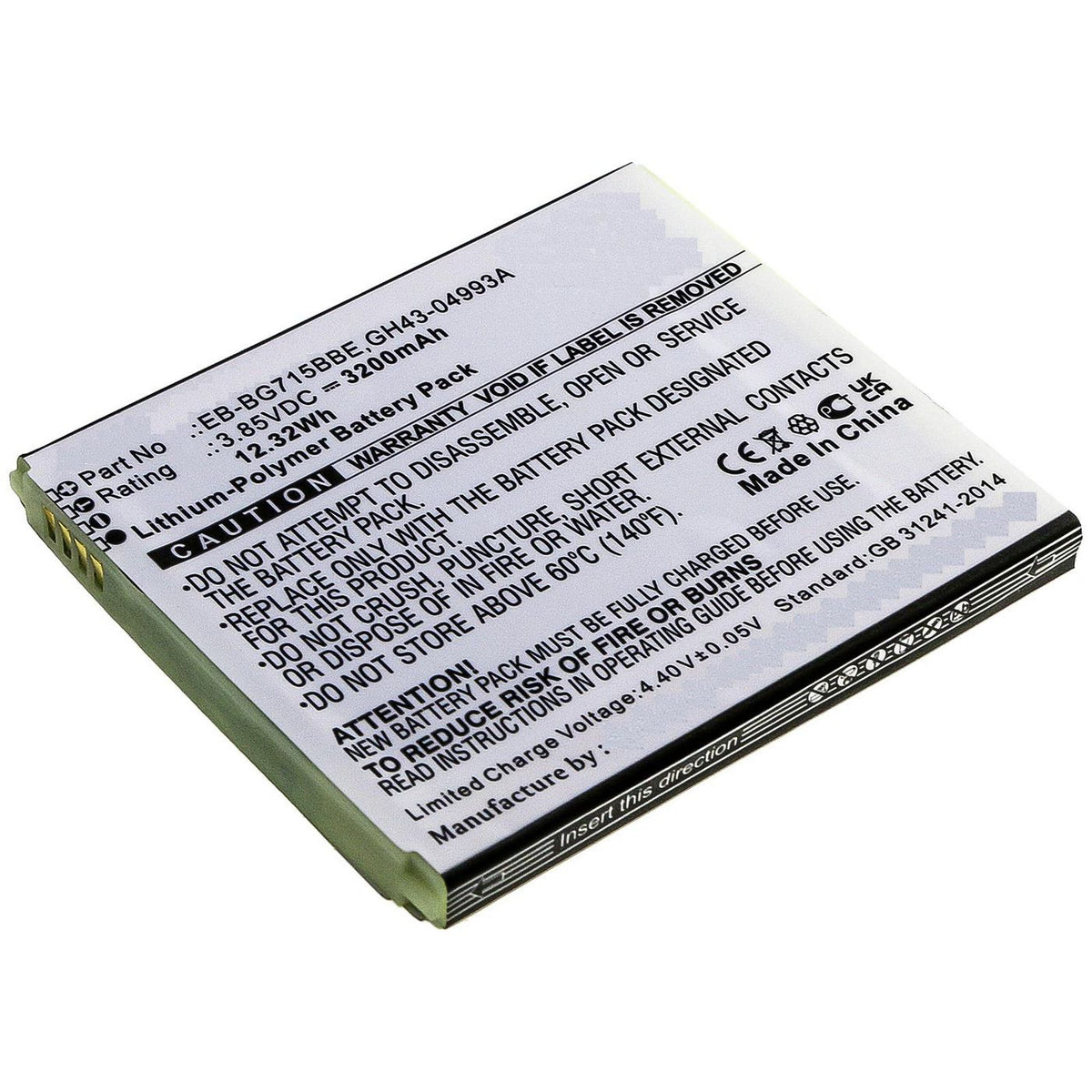 CoreParts Battery 12.32Wh Li-Pol 3.85V 3200mAh for Samsung 12Wh Li-Pol 3.85V 3200mAh, for Samsung Galaxy Xcover Pro, SM-G715, SM-G715U,