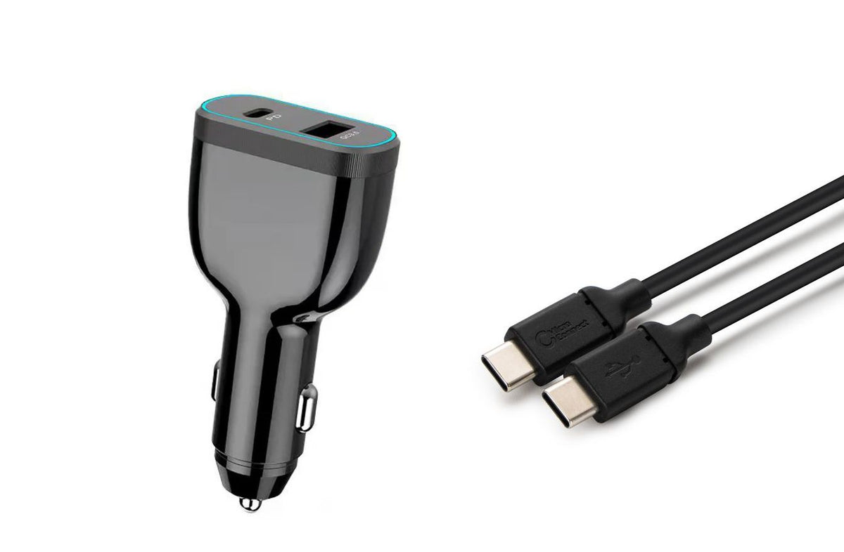 CoreParts USB-C Car Charger for Laptop, Mobile, & tablets with USB-C to USB-C cable, 78W 5V 3A - 20V3A QC3.0 18Watt, PD 3.0 60Watt Plug:USB-C