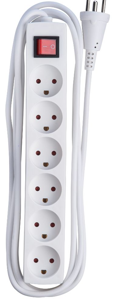 MicroConnect Power strip 6 outlets 3m White With ON/OF switch and child protection SKI aftale