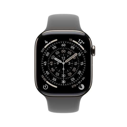 Apple Watch Series 11 GPS + Cellular 42mm Natural Titanium Case with Stone Grey Sport Band - M/L