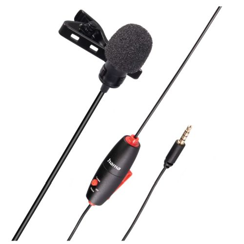 Hama Smart Lavalier Clip-On Microphone, 3.5mm Jack, On/Off Switch, 6 Metre Cable, Bag