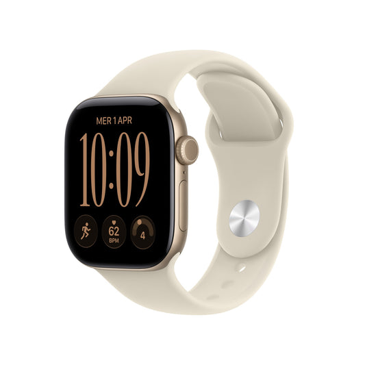 Apple Watch Series 12 GPS + Cellular 42mm Light Gold Aluminium Case with Sand Sport Band - S/M