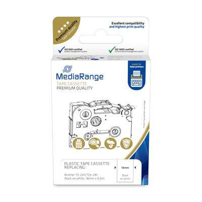 MediaRange Plastic Tape Cassette, For Label Printers Using Brother Tz-241/Tze-241, Permanent Adhesive, 18Mm, 8M, Laminated, Black On White