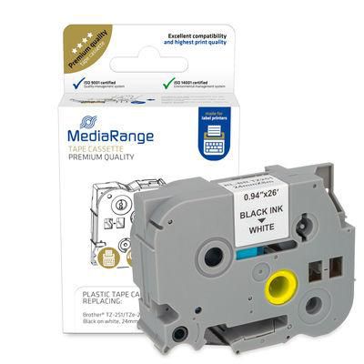 MediaRange Plastic Tape Cassette, For Label Printers Using Brother Tz-251Tze-251, Permanent Adhesive, 24Mm, 8M, Laminated, Black On White