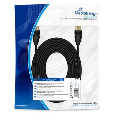 MediaRange Hdmi High Speed With Ethernet Connection Cable, Gold-Plated Contacts, 10.2 Gbit/S Data Transfer Rate, 10.0M, Black