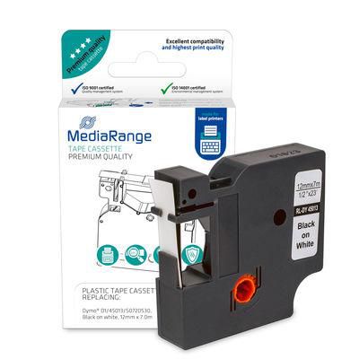 MediaRange Plastic Tape Cassette, For Label Printers Using Dymo D1/45013/S0720530, Permanent Adhesive, 12Mm, 7M, Laminated, Black On White