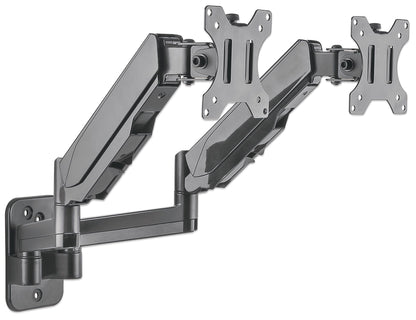 Manhattan Dual Wall Mount for TV & Monitors (Full Motion Gas Spring), For screens 17" to 32", VESA compatibility: 75x75mm and 100x100mm - check the dimensions of the four mounting holes on back of screen to ensure it fits, Max 8kg each, Black, Bracket