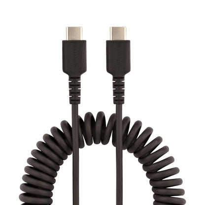 StarTech.com 1.6ft (50cm) USB-C Fast Charging Cable, Rugged, Coiled, Charge & Sync, 3A, USB 2.0, TPE Jacket and Aramid Fiber - USB C Charging Cord
