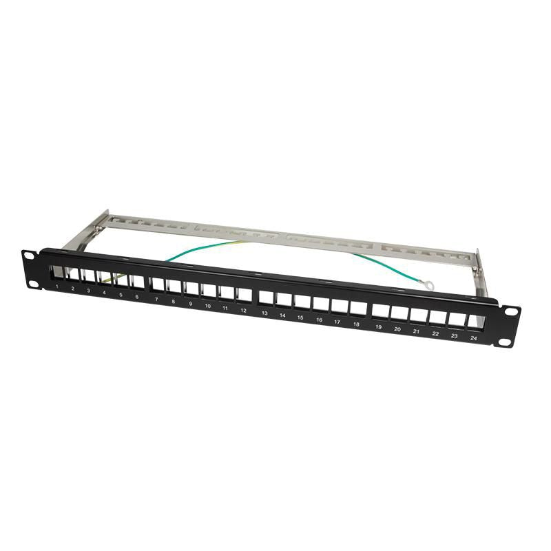 LogiLink Keystone Panel 1U, 24 ports, shielded, black NK4042, Black, Metal, Rack mounting, 1U, RoHS, CE, 482 mm