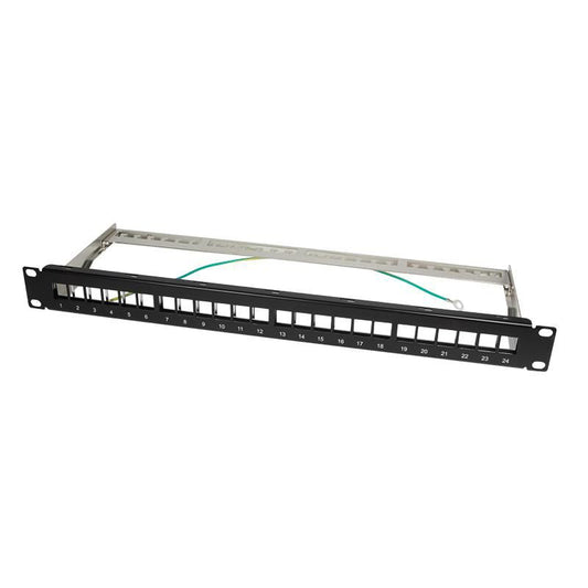 LogiLink Keystone Panel 1U, 24 ports, shielded, black NK4042, Black, Metal, Rack mounting, 1U, RoHS, CE, 482 mm