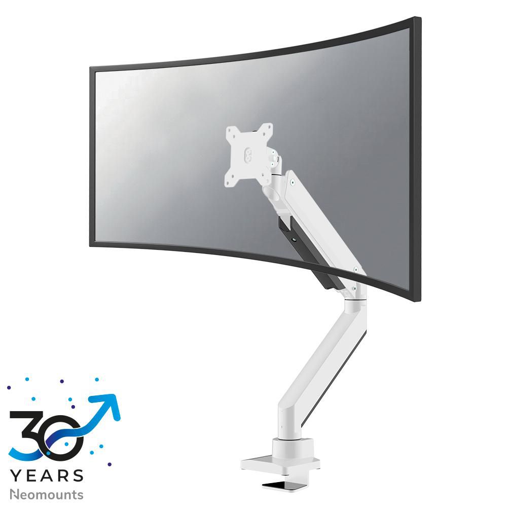 Neomounts NM-D775WHITEPLUS, Monitor Arm (Clamp & Grommet) For 1 x 10-49" Curved Monitor, Max. 14 kg, Gas Spring,180°-Stop, Topfix, VEAS 75x75 -