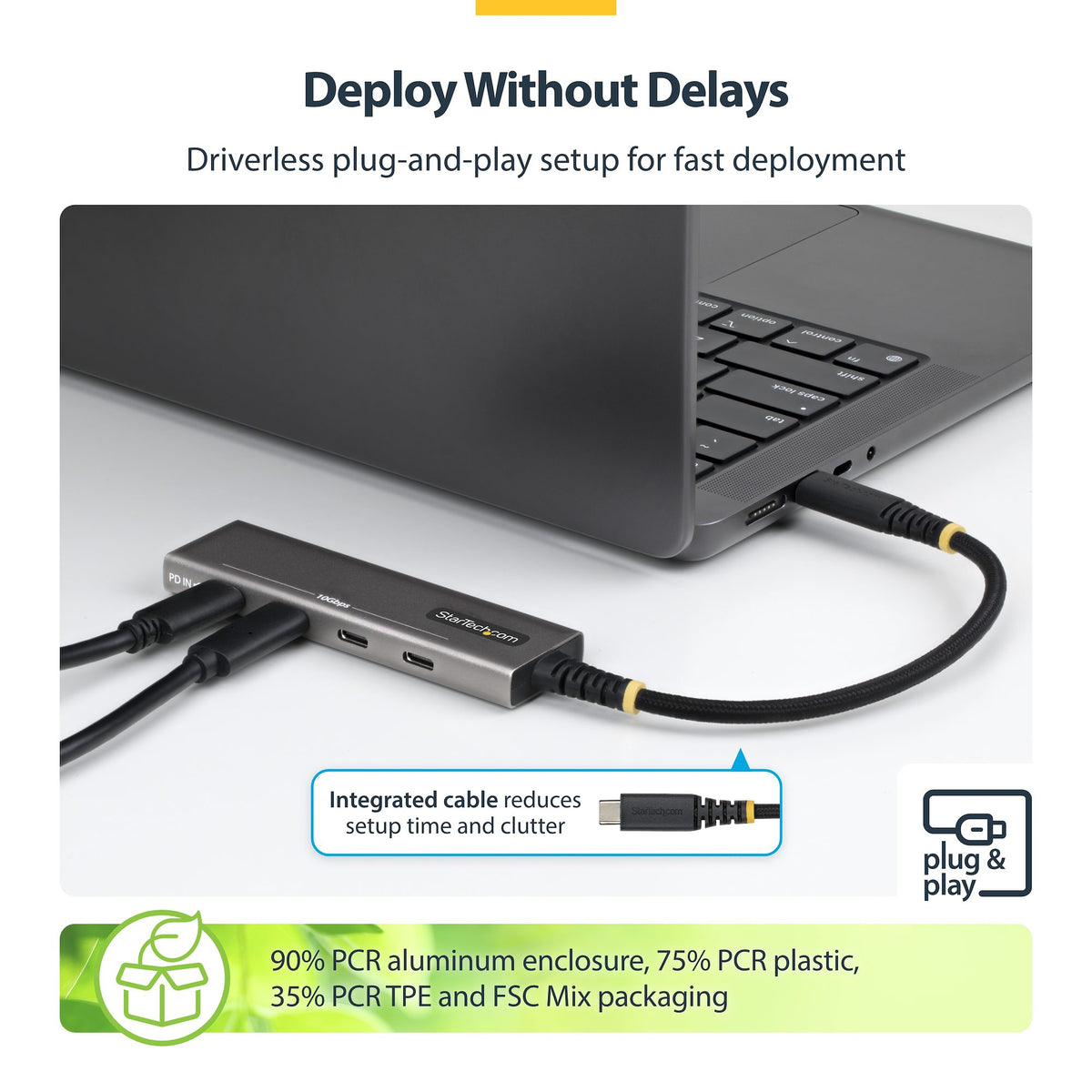 StarTech.com 4-Port USB-C Hub, 10Gbps, 100W PD Charging, 4x USB-C Ports, Overcurrent Protection, PCR Aluminum, For MacBook / Dell / ThinkPad / HP / iPad / Tablet