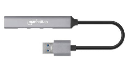 Manhattan USB-A 4-Port Hub, 4x USB-A Ports (1x 5 Gbps USB 3.2 Gen1 aka USB 3.0, 3 x 480 Mbps USB 2.0), USB powered (no external power supply required), Aluminium