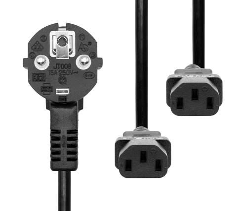 Microconnect PE011330 power cable Black 3 m Power plug type E+F 2 x C13 coupler