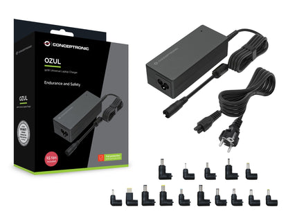Conceptronic OZUL08B15 90W Universal Laptop Charger, 15 Charging Tips incl.